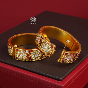 Kundan Gold Polish Silver Kada (Size: 2.4, Openable)