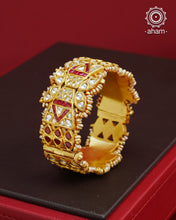 Classic and versatile gold polish kundan Kadas, handcrafted in 92.5 sterling silver.  Must have for piece for weddings and occasions.     The price is for 2 piece kada only.  Comes as a pair. 