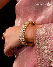 Kundan Gold Polish Silver Kada (Size: 2.6, Openable)