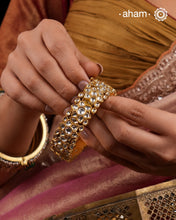 Kundan Gold Polish Silver Kada (Size: 2.6, Openable)
