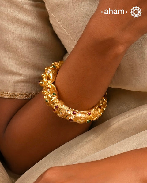 Gold Polish Silver Kada (Size: 2.2, Openable)