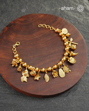 A.M P.M Charms Gold Polish Silver Bracelet