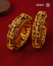 Lakshmiji Nakshi Gold Polish Silver Kada (Size: 2.5, Openable)
