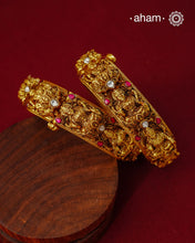 Lakshmiji Nakshi Gold Polish Silver Kada (Size: 2.5, Openable)