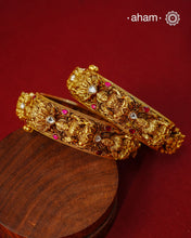 Lakshmiji Nakshi Gold Polish Silver Kada (Size: 2.5, Openable)