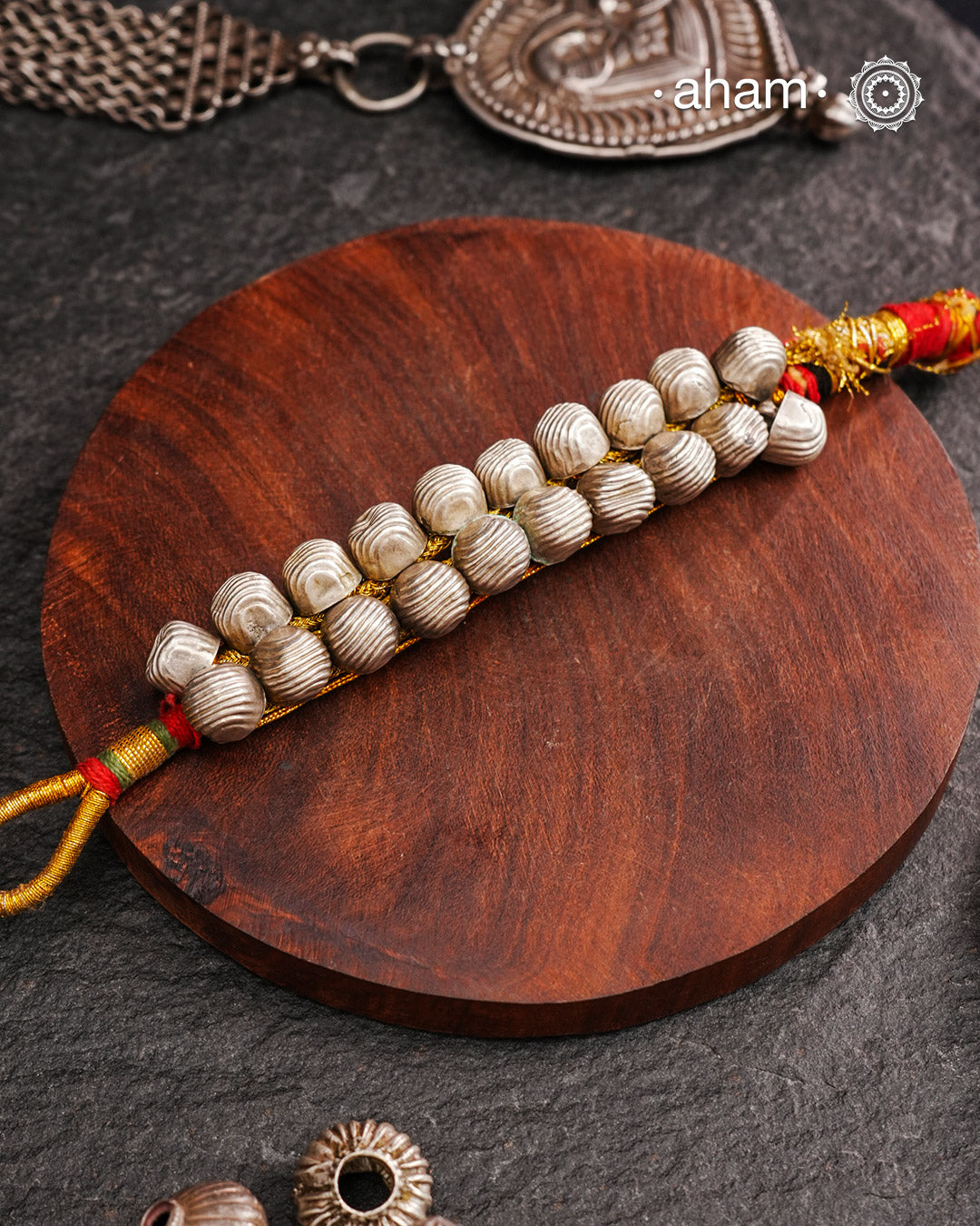 Tribal pauchi with silver bead work, handcrafted by skilful artisans.Beautiful handcuff from a bygone era, that bring back memories and stories of that time. 