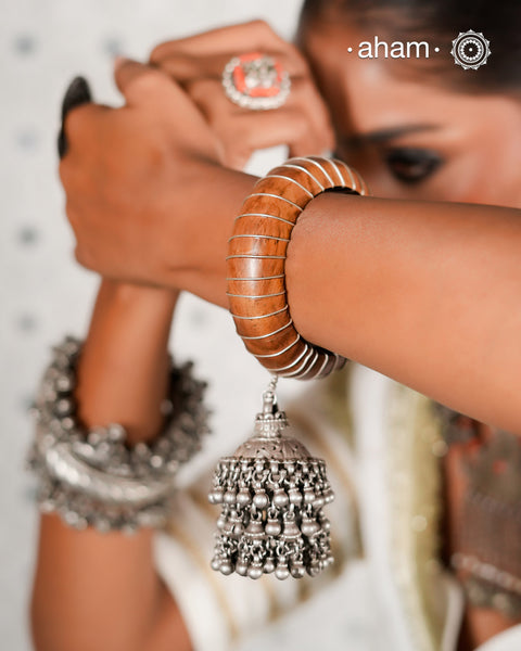 Wooden Bangle with Silver Jhumka (Size: 2.8)