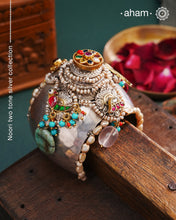 One of a kind statement wearable art pieces.
An eclectic mix of elements, with a play of colours, textures, forms and workmanship. Crafted in 92.5 Sterling Silver with two tones that make thesehandcuffs so versatile and unique. Modern Heirloom pieces that can be worn across generations. The price is for one piece kada only.