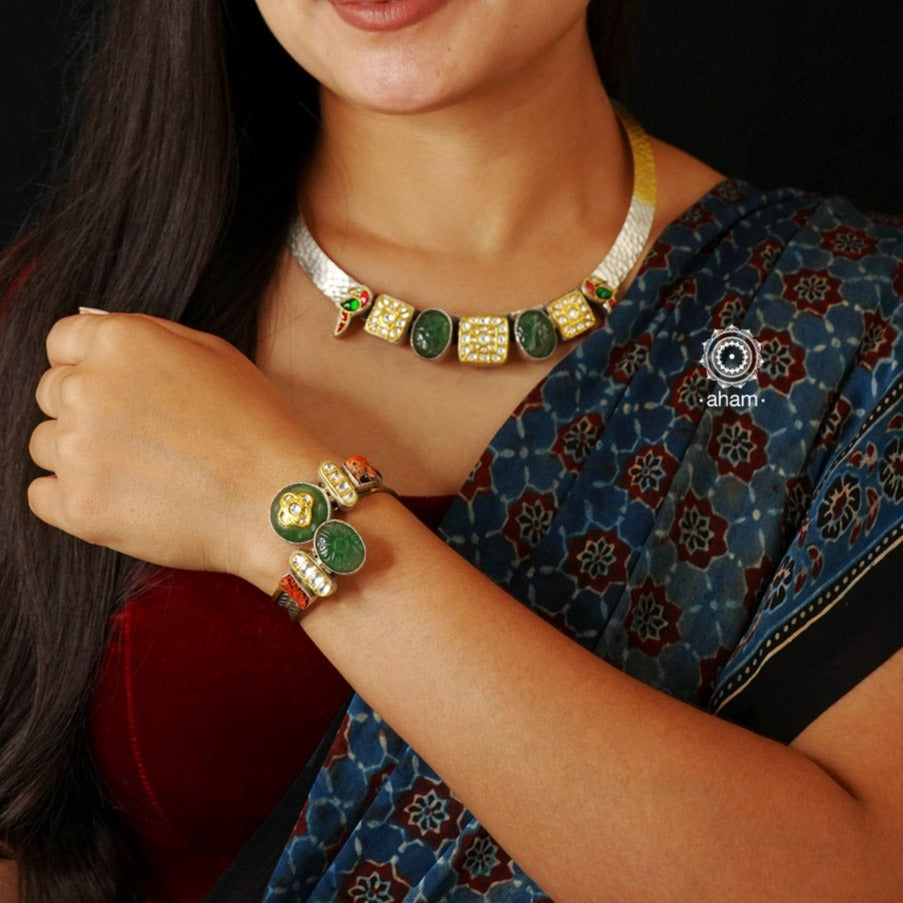 Noori Two Tone Silver Hand Cuff (Open Cuff)