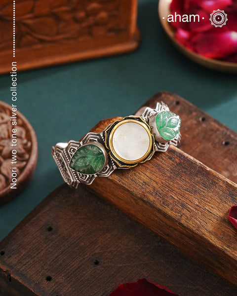 Noori Two Tone Silver Hand Cuff (Open Cuff)