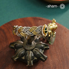 Noori Cow hand cuff with a play of colours, textures, forms and workmanship. Crafted in 92.5 Sterling Silver with two tones that make them so versatile and unique.