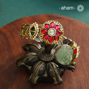 Noori hand cuff with a play of colours, textures, forms and workmanship. Crafted in 92.5 Sterling Silver with two tones that make them so versatile and unique.