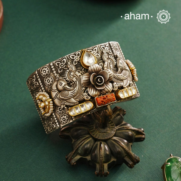 Noori Two Tone Peacock Silver Cuff (Open Cuff)