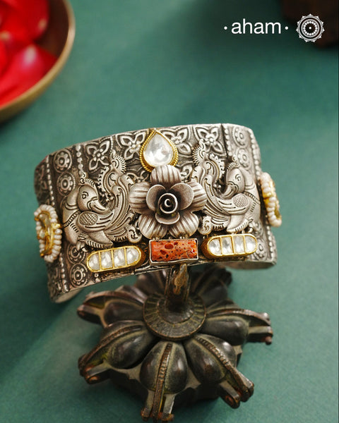 Noori Two Tone Peacock Silver Cuff (Open Cuff)