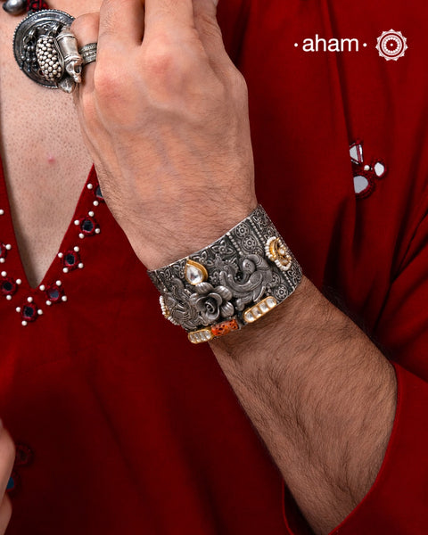 Noori Two Tone Peacock Silver Cuff (Open Cuff)