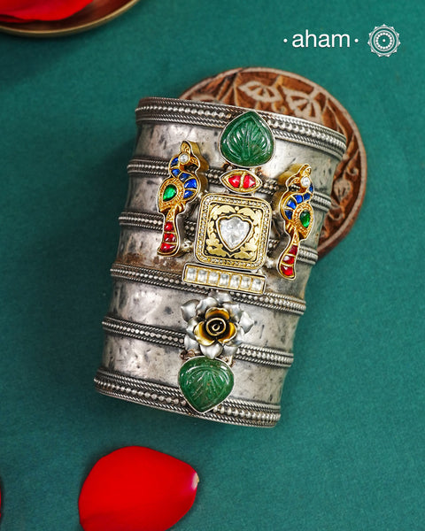 Noori Two Tone Silver Hand Cuff (Open Cuff)