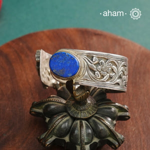 Handcrafted Ira 92.5 sterling silver kada with Lapiz highlights and Chitai work all over Minimal modern pieces that are great for stacking.