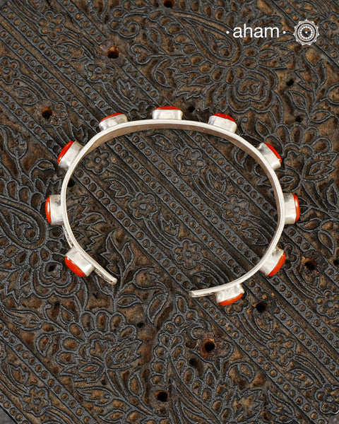 Himalayan Coral Silver Hand Cuff.