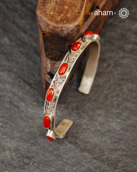 Himalayan Coral Silver Hand Cuff.