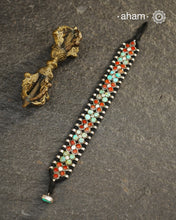 Himalayan Turquoise &amp; Coral Silver Hand Cuff crafted in 92.5 silver