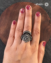 The most intricate Nakshi silver ring depicting Lord Krishna dancing on the serpent with yali figure on each side. Crafted in 92.5 silver.&nbsp;