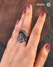 The most intricate Nakshi silver ring depicting Lord Krishna dancing on the serpent with yali figure on each side. Crafted in 92.5 silver.&nbsp;