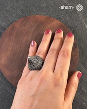 Handcrafted Mewad 92.5 sterling silver dome ring with rava work.