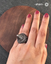 Handcrafted Mewad 92.5 sterling silver dome ring with rava work.