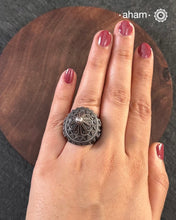 Handcrafted Mewad 92.5 sterling silver dome ring with rava work.
