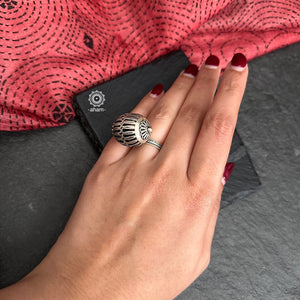 Handcrafted Mewad adjustable ring in 92.5 sterling silver.