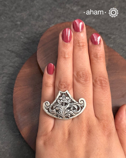 Handcrafted Mewad adjustable ring in 92.5 sterling silver.