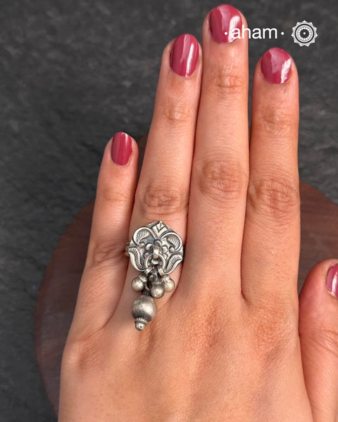 Handcrafted Mewad adjustable ring in 92.5 sterling silver.