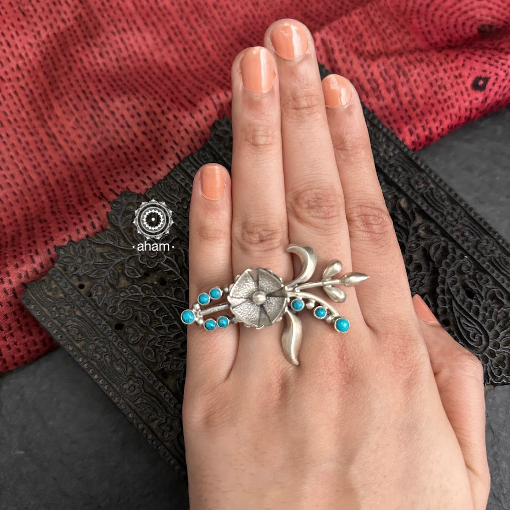 Turquoise Flower Silver Ring