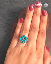Summer Love Flower Silver Ring in 92.5 sterling silver with amalgamated turquoise stone setting. A beautiful ring to wear to work.