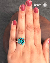 Summer Love Flower Silver Ring in 92.5 sterling silver with amalgamated turquoise stone setting. A beautiful ring to wear to work.