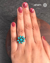 Summer Love Flower Silver Ring in 92.5 sterling silver with amalgamated turquoise stone setting. A beautiful ring to wear to work.