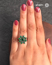 Summer Love Flower Silver Ring in 92.5 sterling silver with garoon stone setting.
A versatile ring that works great with your Indian outfits.