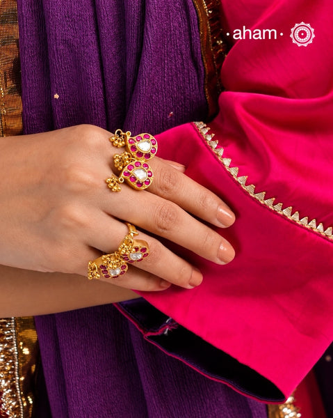 Double Paisley Gold Polish Silver Ring