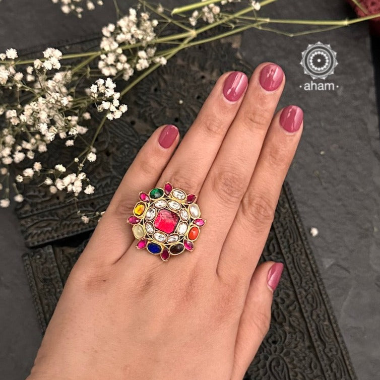 Silver navaratna sale ring