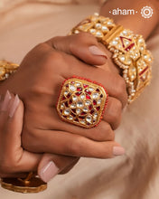 Kundan Gold Polish Silver Ring