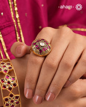 Kundan Gold Polish Silver Ring