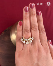 Crescent Mother of Pearl Gold Polish Silver Ring