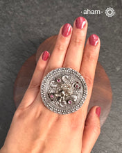 A vintage Haathphool center piece has been converted into an adjustable ring. Crafted in silver.