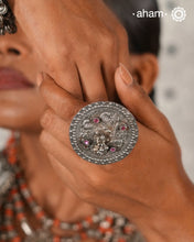 A vintage Haathphool center piece has been converted into an adjustable ring. Crafted in silver.