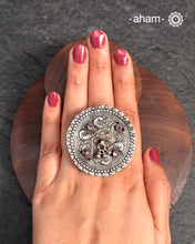 A vintage Haathphool center piece has been converted into an adjustable ring. Crafted in silver.