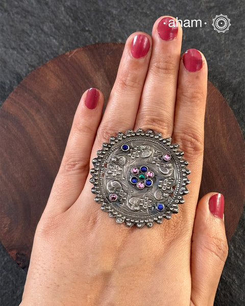 A vintage haathphool converted into an adjustable ring.&nbsp;