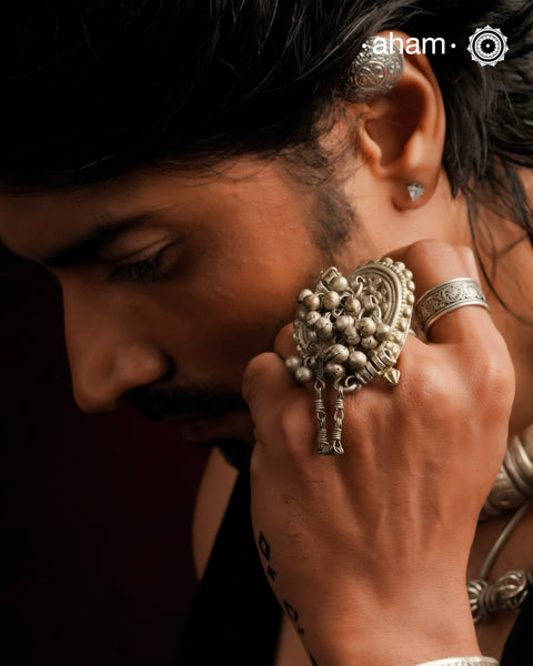 Tribal Silver Heart Gunghroo Ring