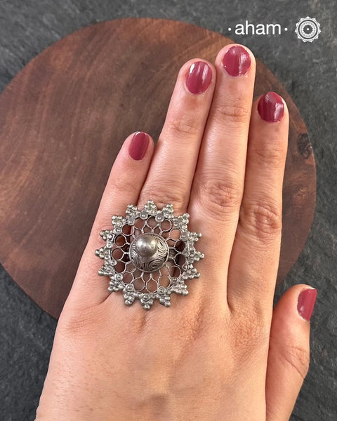 There is something so alluring about vintage tribal jewellery. They carry stories of the place and people they below to. This beautiful vintage Tribal silver ring will be a great addition to your collection.&nbsp;&nbsp;It may have slight irregularities because it is a one-of-a-kind vintage piece.