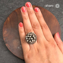 Tribal silver adjustable ring with a bunch of ghungroos. Perfect to pair with your ethnic clothing.