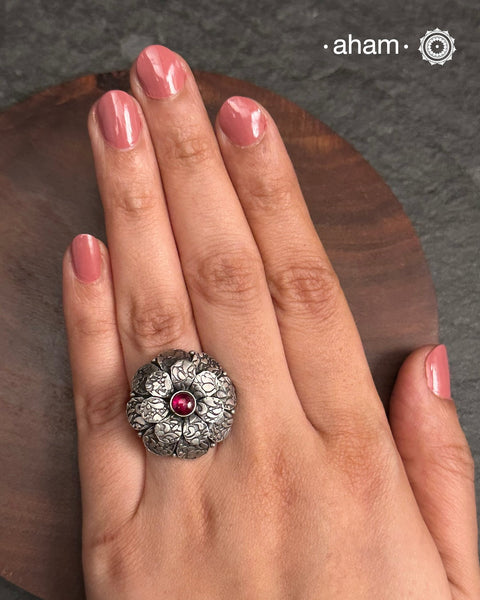 Shivneri Flower Silver Ring